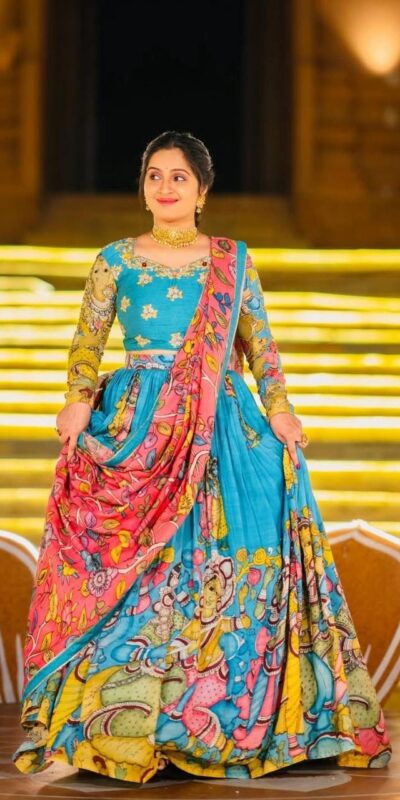 Blue Rayon Cotton Kalamkari Printed Lehenga Choli | Lehenga, Bollywood Lehenga, Creative Lehenga, Designer Lehenga, Embroidered Lehenga, Party Wear Lehenga