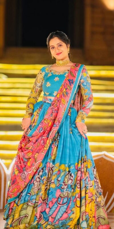Blue Rayon Cotton Kalamkari Printed Lehenga Choli | Lehenga, Bollywood Lehenga, Creative Lehenga, Designer Lehenga, Embroidered Lehenga, Party Wear Lehenga