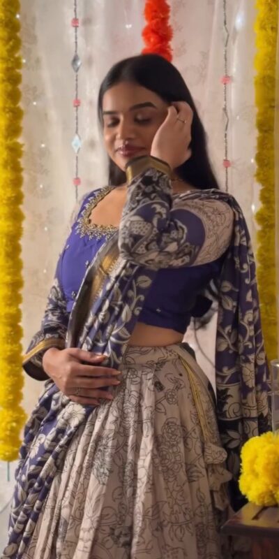 Blue Rion Cotton Kalamkari Print Lehenga Choli | Lehenga, Bollywood Lehenga, Creative Lehenga, Designer Lehenga, Embroidered Lehenga, Party Wear Lehenga