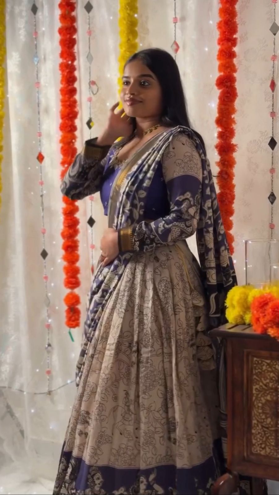 Blue Rion Cotton Kalamkari Print Lehenga Choli | Lehenga, Bollywood Lehenga, Creative Lehenga, Designer Lehenga, Embroidered Lehenga, Party Wear Lehenga