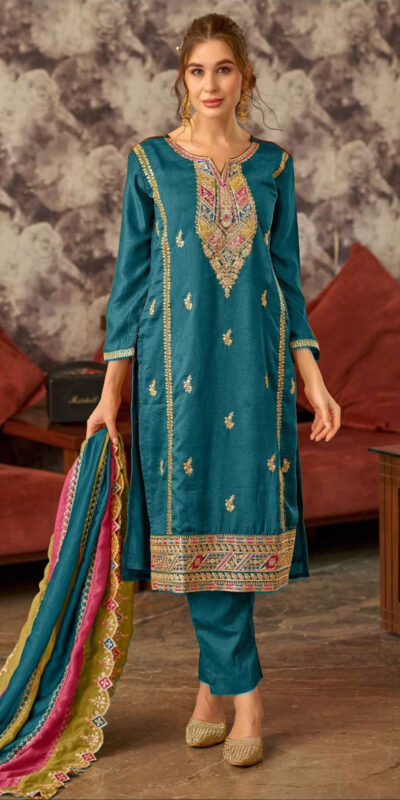 Blue Vichitra Embroidery Codding Sequence Salwar Suit | Jump Suits, Salwar suit, Casual Suits, Creative suits, Designer Suits, Palazzo Suits, Party Wear Suits, Patiala Suits, Straight Suits