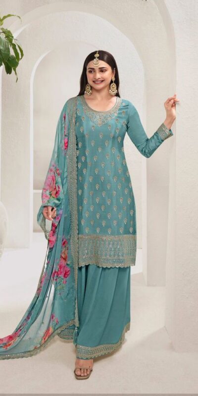 Blue Viscose Chinon Embroidered Sequence Salwar Suit | Salwar suit, Casual Suits, Creative suits, Designer Suits, Palazzo Suits, Party Wear Suits, Patiala Suits, Straight Suits