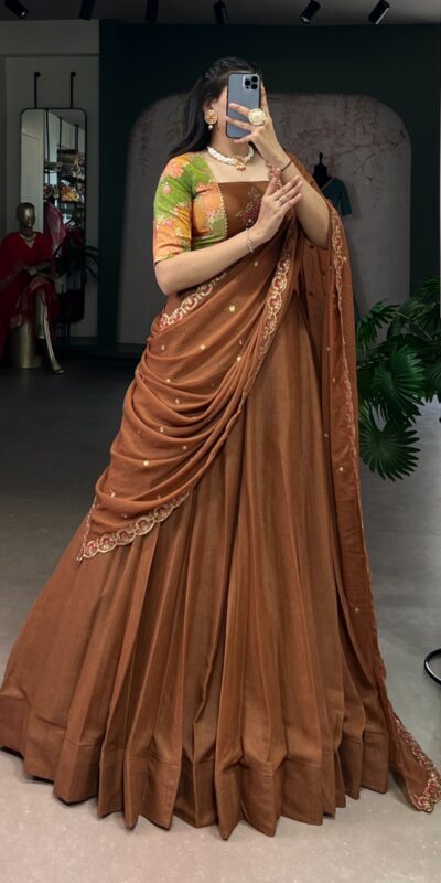 Brown Chocolate Crush Embroidery Work Lehenga Choli | Lehenga, Bollywood Lehenga, Creative Lehenga, Designer Lehenga, Embroidered Lehenga, Party Wear Lehenga