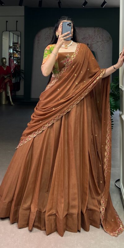 Brown Chocolate Crush Embroidery Work Lehenga Choli | Lehenga, Bollywood Lehenga, Creative Lehenga, Designer Lehenga, Embroidered Lehenga, Party Wear Lehenga