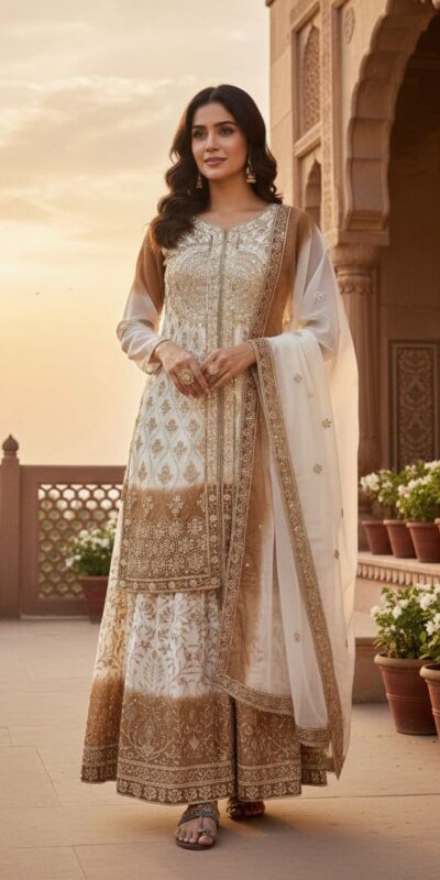 Brown Dual Star Georgette Embroider Work Salwar Suit | Jump Suits, Salwar suit, Casual Suits, Creative suits, Designer Suits, Palazzo Suits, Party Wear Suits, Patiala Suits, Straight Suits