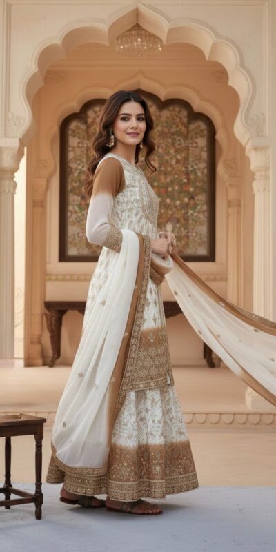 Brown Dual Star Georgette Embroider Work Salwar Suit | Jump Suits, Salwar suit, Casual Suits, Creative suits, Designer Suits, Palazzo Suits, Party Wear Suits, Patiala Suits, Straight Suits