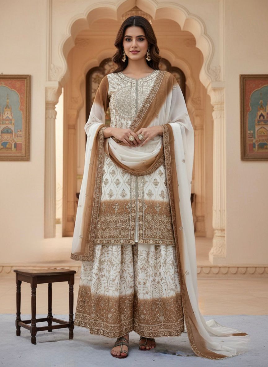 Brown Dual Star Georgette Embroider Work Salwar Suit | Jump Suits, Salwar suit, Casual Suits, Creative suits, Designer Suits, Palazzo Suits, Party Wear Suits, Patiala Suits, Straight Suits