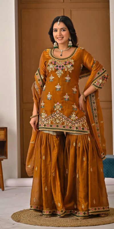 Brown Fandy Silk Embroidery Work Salwar Suit | Jump Suits, Salwar suit, Casual Suits, Creative suits, Designer Suits, Palazzo Suits, Party Wear Suits, Patiala Suits, Straight Suits