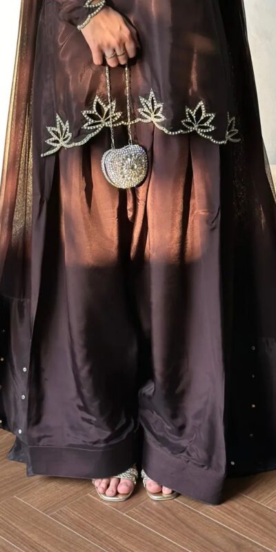 Brown Natural Crep Embroidery Work Salwar Suit | Jump Suits, Salwar suit, Casual Suits, Creative suits, Designer Suits, Palazzo Suits, Party Wear Suits, Patiala Suits, Straight Suits