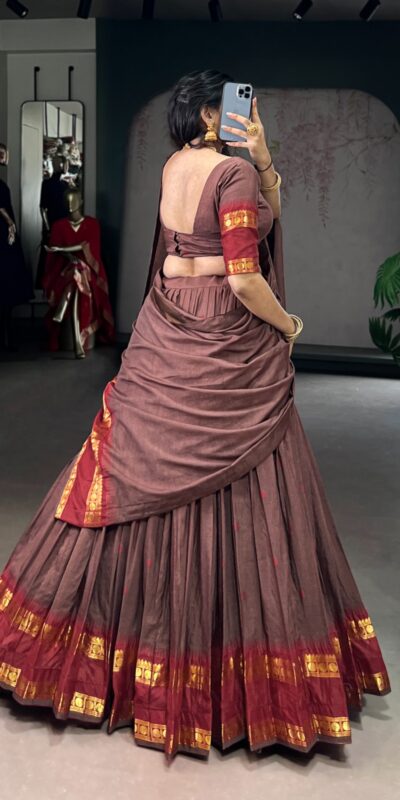 Brown Pure Chanderi Zari Work Lehenga Choli | Lehenga, Bollywood Lehenga, Creative Lehenga, Designer Lehenga, Embroidered Lehenga, Party Wear Lehenga
