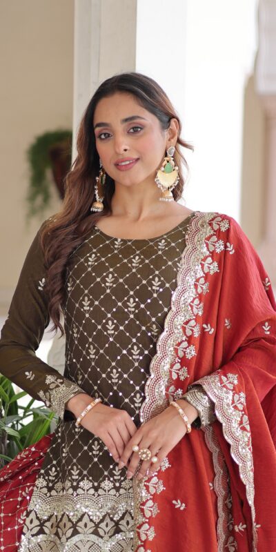 Brown Vichitra Silk Zari Embroidery Work Salwar Suit | Jump Suits, Salwar suit, Casual Suits, Creative suits, Designer Suits, Palazzo Suits, Party Wear Suits, Patiala Suits, Straight Suits