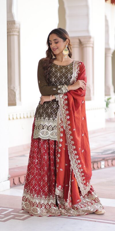 Brown Vichitra Silk Zari Embroidery Work Salwar Suit | Jump Suits, Salwar suit, Casual Suits, Creative suits, Designer Suits, Palazzo Suits, Party Wear Suits, Patiala Suits, Straight Suits