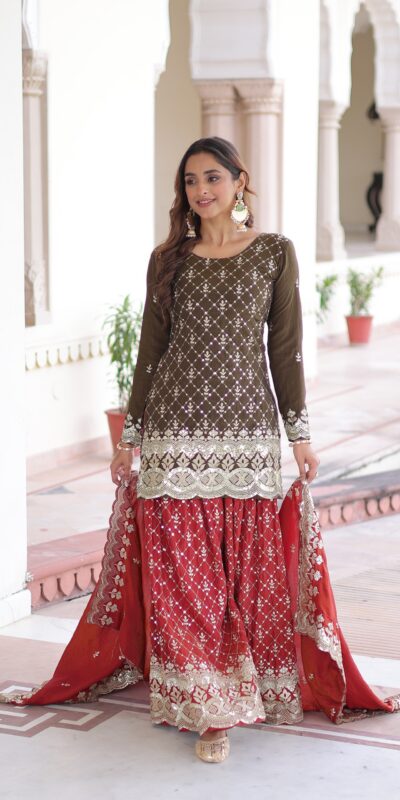 Brown Vichitra Silk Zari Embroidery Work Salwar Suit | Jump Suits, Salwar suit, Casual Suits, Creative suits, Designer Suits, Palazzo Suits, Party Wear Suits, Patiala Suits, Straight Suits