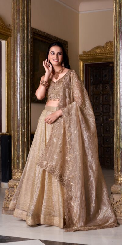 Chiku Gold Crush Plain Lehenga Choli | Lehenga, Bollywood Lehenga, Creative Lehenga, Designer Lehenga, Embroidered Lehenga, Party Wear Lehenga