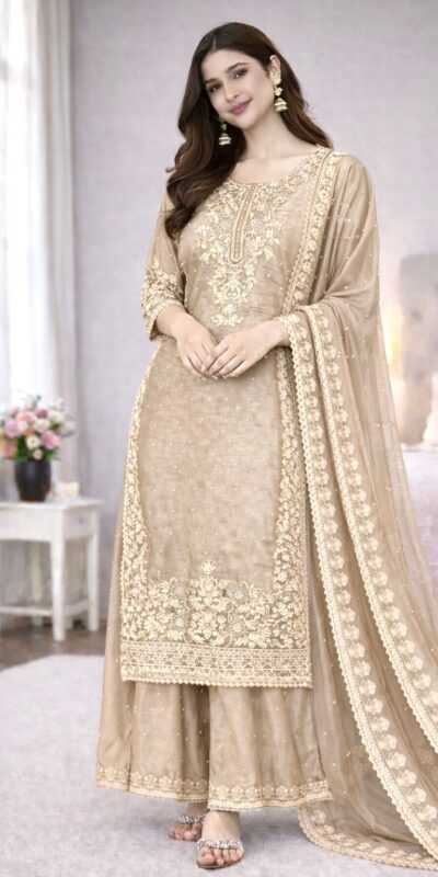 Classic Chiku Organza Silk Embroidery Work Salwar Suit | Jump Suits, Salwar suit, Casual Suits, Creative suits, Designer Suits, Palazzo Suits, Party Wear Suits, Patiala Suits, Straight Suits