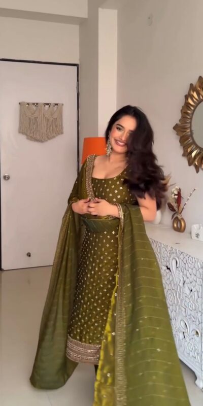 Classic Mehendi Fendy Silk Sequence Work Salwar Suit | Jump Suits, Salwar suit, Casual Suits, Creative suits, Designer Suits, Palazzo Suits, Party Wear Suits, Patiala Suits, Straight Suits