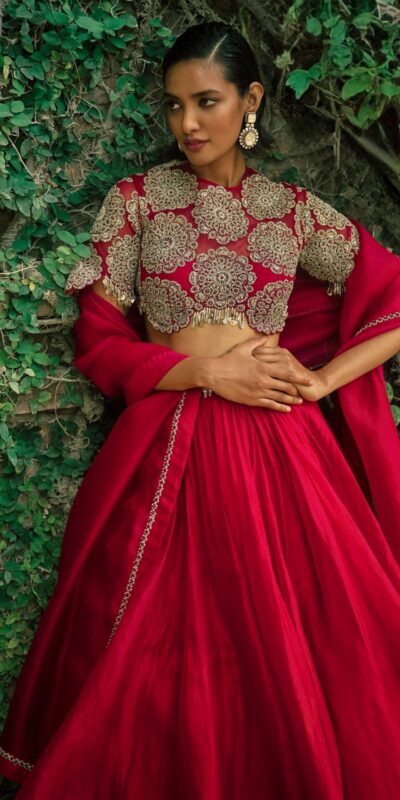 Classic Red Roman Silk Sequins Work Lehenga Choli | Lehenga, Bollywood Lehenga, Creative Lehenga, Designer Lehenga, Embroidered Lehenga, Party Wear Lehenga