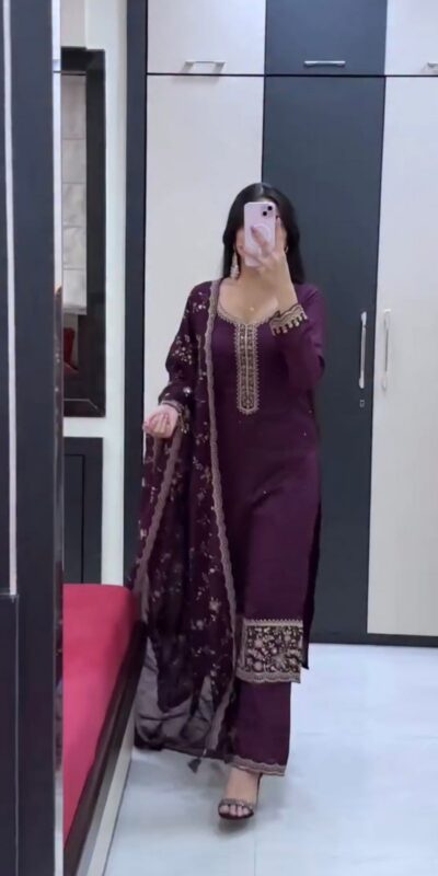 JF 048 Wine Color Georgette Salwar Suit with Designer Work. Affordable Price ₹2149. Delivery 4-6 Working Days. Online Shop now. | Jump Suits, Salwar suit, Casual Suits, Creative suits, Designer Suits, Palazzo Suits, Party Wear Suits, Patiala Suits, Straight Suits