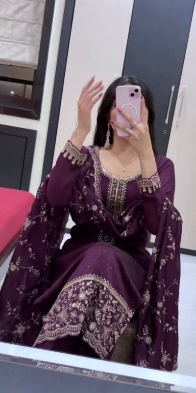 JF 048 Wine Color Georgette Salwar Suit with Designer Work. Affordable Price ₹2149. Delivery 4-6 Working Days. Online Shop now. | Jump Suits, Salwar suit, Casual Suits, Creative suits, Designer Suits, Palazzo Suits, Party Wear Suits, Patiala Suits, Straight Suits