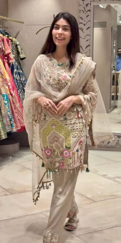 Cream Faux Georgette With Mirror Work Salwar Suit | Jump Suits, Tops & Bottoms, Track Suits, Salwar suit, Casual Suits, Creative suits, Designer Suits, Palazzo Suits, Party Wear Suits, Patiala Suits, Straight Suits, Trendy Wear