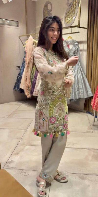 Cream Faux Georgette With Mirror Work Salwar Suit | Jump Suits, Tops & Bottoms, Track Suits, Salwar suit, Casual Suits, Creative suits, Designer Suits, Palazzo Suits, Party Wear Suits, Patiala Suits, Straight Suits, Trendy Wear