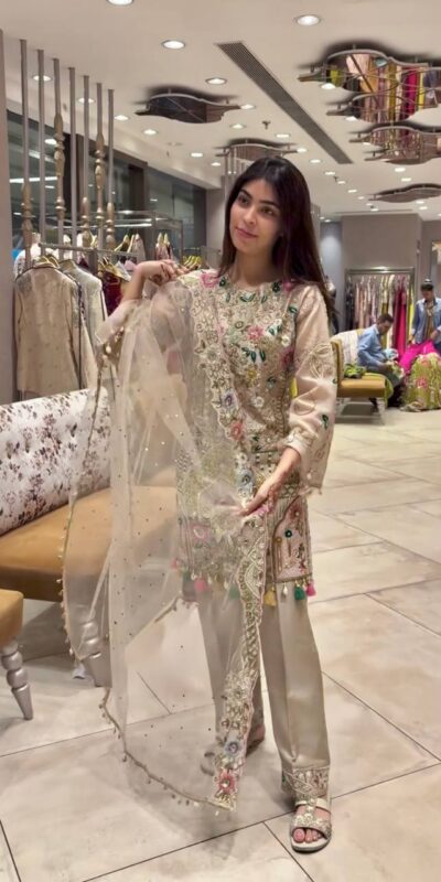 Cream Faux Georgette With Mirror Work Salwar Suit | Jump Suits, Tops & Bottoms, Track Suits, Salwar suit, Casual Suits, Creative suits, Designer Suits, Palazzo Suits, Party Wear Suits, Patiala Suits, Straight Suits, Trendy Wear