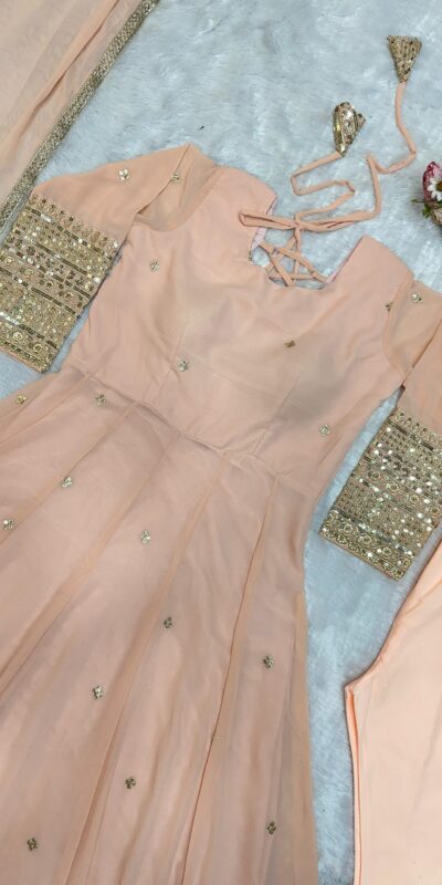 Cream Fox Georgette Embroidery Work Anarkali Gown | Gowns, Bollywood Gowns, Creative Gowns, Designer Gowns, Embroidered Gowns, Party Wear Gowns, Straight Suits