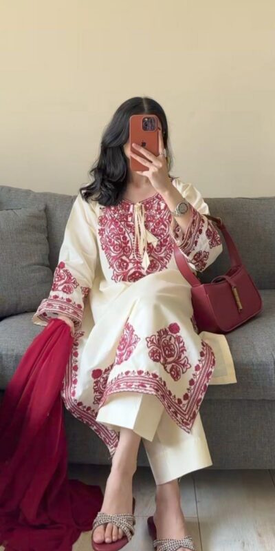 Cream Natural Crep Embroidery Work Salwar Suit | Jump Suits, Salwar suit, Casual Suits, Creative suits, Designer Suits, Palazzo Suits, Party Wear Suits, Patiala Suits, Straight Suits
