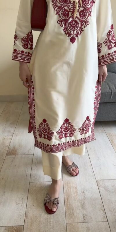 Cream Natural Crep Embroidery Work Salwar Suit | Jump Suits, Salwar suit, Casual Suits, Creative suits, Designer Suits, Palazzo Suits, Party Wear Suits, Patiala Suits, Straight Suits