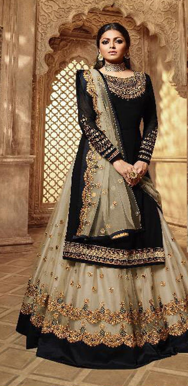 Cream Satin Georgette Stone Work Salwar Suit | Jump Suits, Salwar suit, Casual Suits, Creative suits, Designer Suits, Palazzo Suits, Party Wear Suits, Patiala Suits, Straight Suits