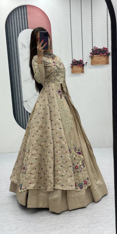 Cream Vichitra Sequence Work Lehenga Choli | Lehenga, Bollywood Lehenga, Creative Lehenga, Designer Lehenga, Embroidered Lehenga, Party Wear Lehenga