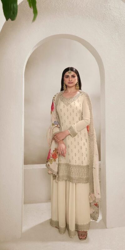 Cream Viscose Chinon Embroidered Sequence Salwar Suit | Salwar suit, Casual Suits, Creative suits, Designer Suits, Palazzo Suits, Party Wear Suits, Patiala Suits, Straight Suits