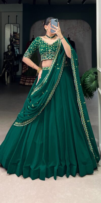 Dark Green Georgette Embroidery Work Lehenga Choli | Lehenga, Bollywood Lehenga, Creative Lehenga, Designer Lehenga, Embroidered Lehenga, Party Wear Lehenga