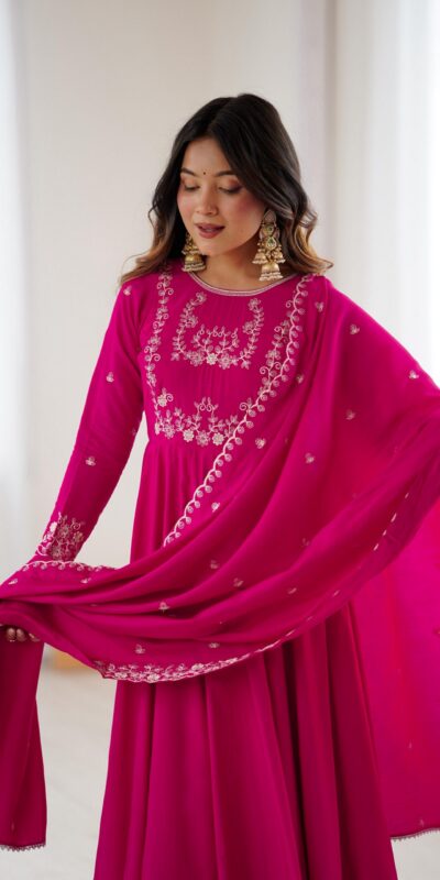 Dark Pink Roman Chanderi Silk Bead Work Salwar Suit | Jump Suits, Salwar suit, Casual Suits, Creative suits, Designer Suits, Palazzo Suits, Party Wear Suits, Patiala Suits, Straight Suits