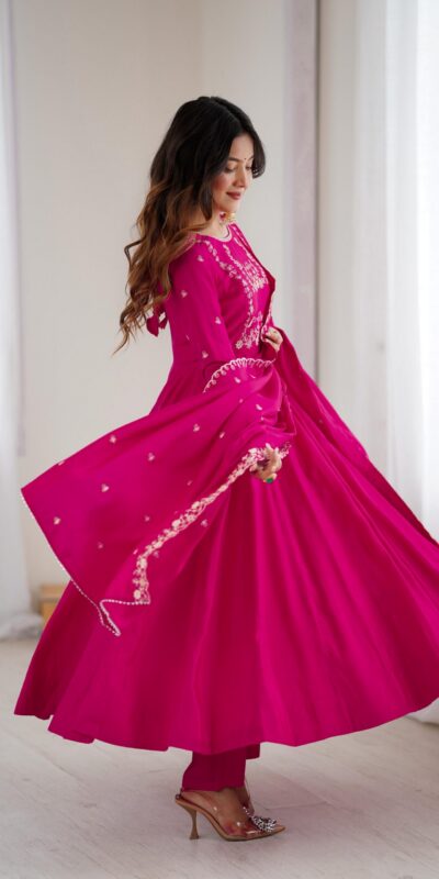 Dark Pink Roman Chanderi Silk Bead Work Salwar Suit | Jump Suits, Salwar suit, Casual Suits, Creative suits, Designer Suits, Palazzo Suits, Party Wear Suits, Patiala Suits, Straight Suits