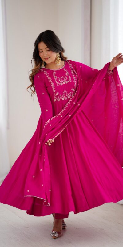 Dark Pink Roman Chanderi Silk Bead Work Salwar Suit | Jump Suits, Salwar suit, Casual Suits, Creative suits, Designer Suits, Palazzo Suits, Party Wear Suits, Patiala Suits, Straight Suits