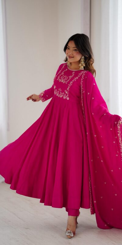 Dark Pink Roman Chanderi Silk Bead Work Salwar Suit | Jump Suits, Salwar suit, Casual Suits, Creative suits, Designer Suits, Palazzo Suits, Party Wear Suits, Patiala Suits, Straight Suits