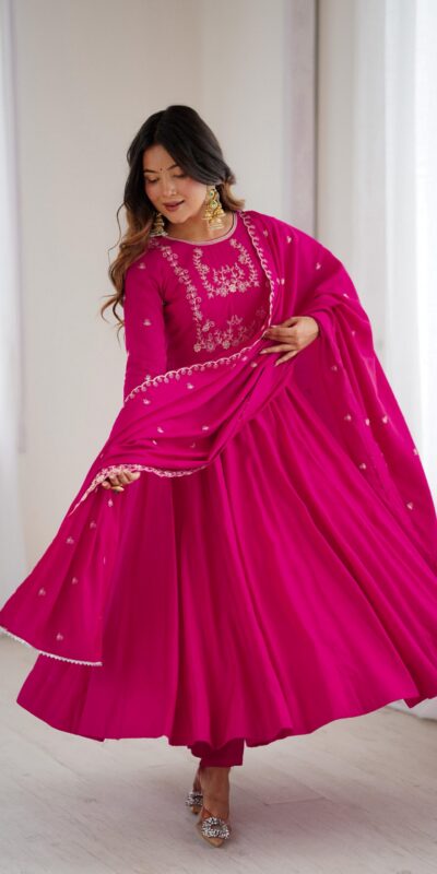 Dark Pink Roman Chanderi Silk Bead Work Salwar Suit | Jump Suits, Salwar suit, Casual Suits, Creative suits, Designer Suits, Palazzo Suits, Party Wear Suits, Patiala Suits, Straight Suits