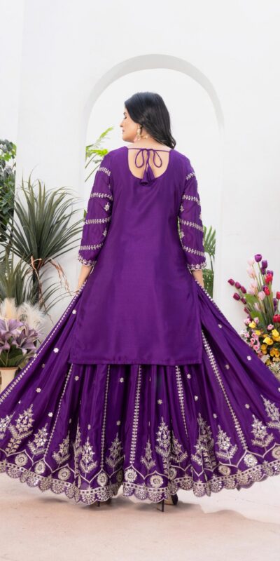 Dark Purple Chinon Silk Embroider Lace Work Salwar Suit | Jump Suits, Salwar suit, Casual Suits, Creative suits, Designer Suits, Palazzo Suits, Party Wear Suits, Patiala Suits, Straight Suits