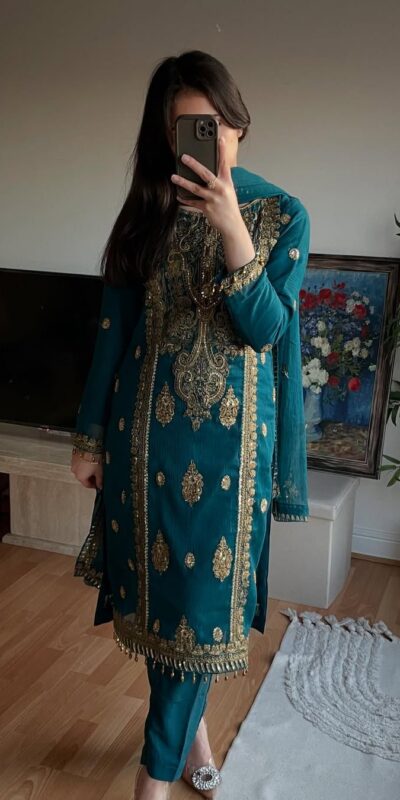 Dazzling Teal Chinon Silk Embroidery Work Salwar Suit | Jump Suits, Salwar suit, Casual Suits, Creative suits, Designer Suits, Palazzo Suits, Party Wear Suits, Patiala Suits, Straight Suits