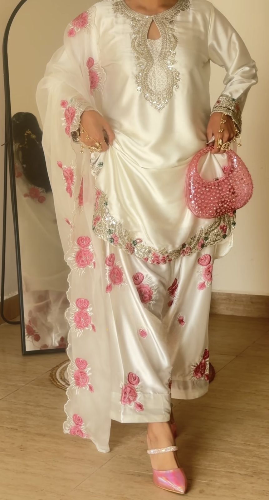 Dreamy Off White Japan Satin Embroidery Work Salwar Suit | Jump Suits, Salwar suit, Casual Suits, Creative suits, Designer Suits, Palazzo Suits, Party Wear Suits, Patiala Suits, Straight Suits
