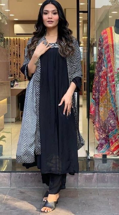 Elegant Black Maslin Mirror Work Salwar Suit | Jump Suits, Salwar suit, Casual Suits, Creative suits, Designer Suits, Palazzo Suits, Party Wear Suits, Patiala Suits, Straight Suits