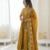 Elegant Mustered Roman Silk Embroidery Work Gown | Gowns, Bollywood Gowns, Creative Gowns, Designer Gowns, Embroidered Gowns, Party Wear Gowns