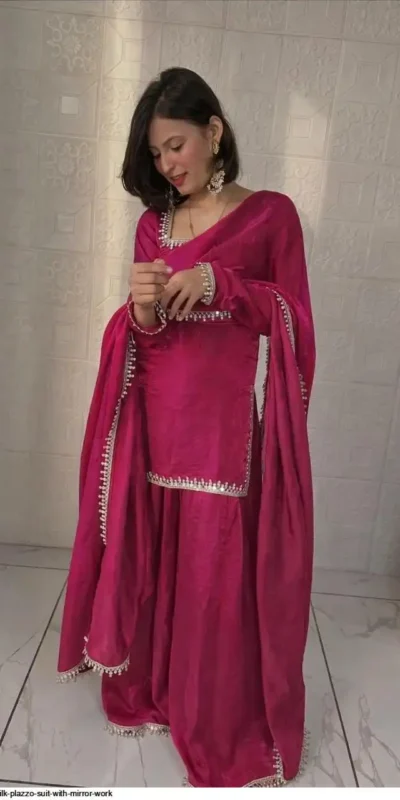 ZB 5063 Pink Fandy Silk Salwar Suit with Embroidery Work. Wedding, Party, Festive, Events Now at just ₹1949. Delivery 4-6 Working Days. Shop now. | Jump Suits, Salwar suit, Casual Suits, Creative suits, Designer Suits, Palazzo Suits, Party Wear Suits, Patiala Suits, Straight Suits