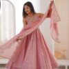 Elegant Pink Roman Silk Embroidery Work Gown | Gowns, Bollywood Gowns, Creative Gowns, Designer Gowns, Embroidered Gowns, Party Wear Gowns