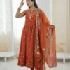 Elegant Rust Roman Silk Embroidery Work Gown | Gowns, Bollywood Gowns, Creative Gowns, Designer Gowns, Embroidered Gowns, Party Wear Gowns