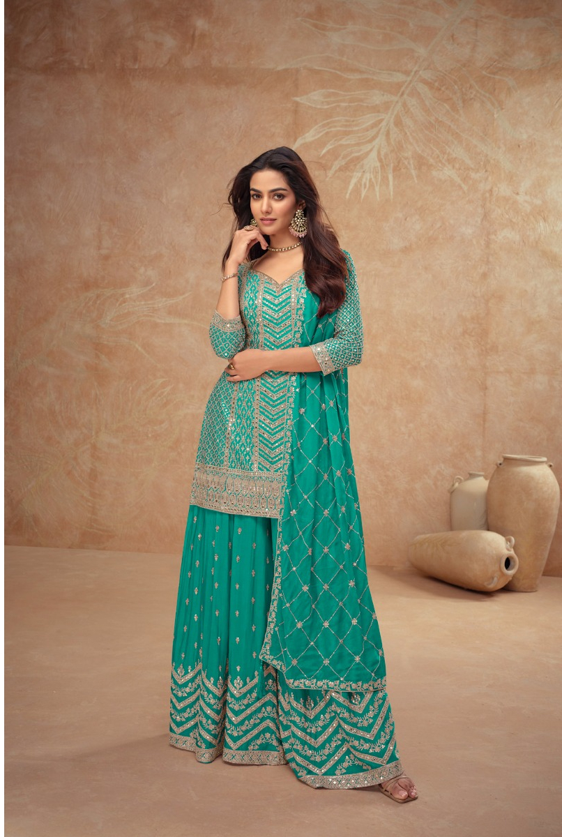 Firozi Chinon Sequence Work Salwar Suit | Jump Suits, Salwar suit, Casual Suits, Creative suits, Designer Suits, Palazzo Suits, Party Wear Suits, Patiala Suits, Straight Suits