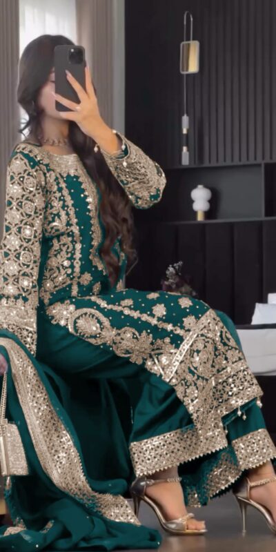 Firozi Faux Georgette Embroidery Salwar Suit | Jump Suits, Salwar suit, Casual Suits, Creative suits, Designer Suits, Palazzo Suits, Party Wear Suits, Patiala Suits, Straight Suits
