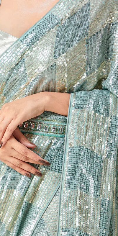 Firozi Georgette Sequins Work Saree | Sarees, Bollywood Sarees, Creative Sarees, Designer Sarees, Embroidered Sarees, Ethnic Saree, Modern Digital sarees, Party Wear Sarees