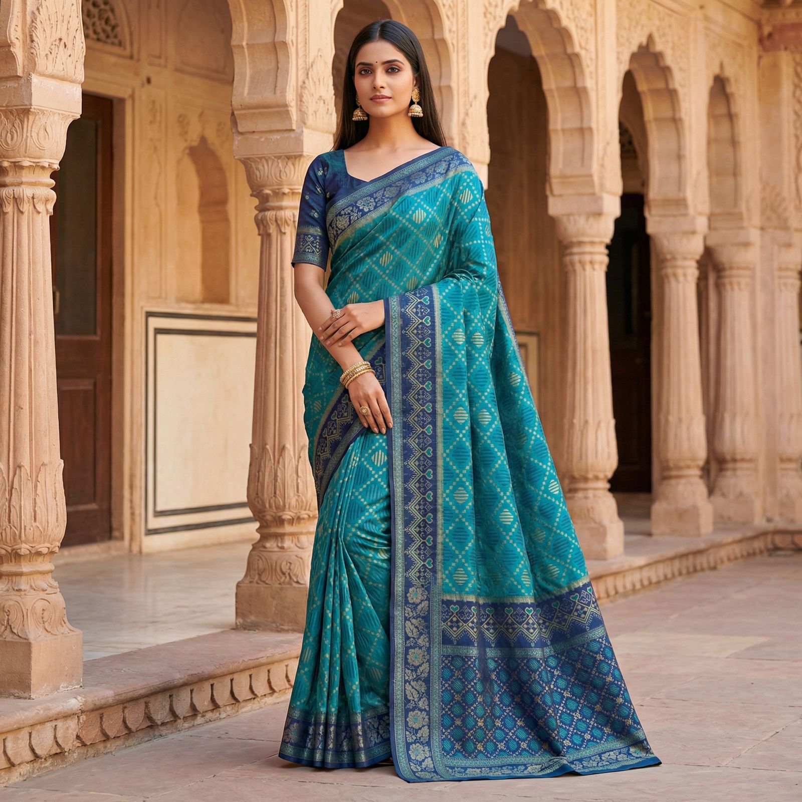 Firozi Pochampalli Lace Zari Work Saree | Sarees, Bollywood Sarees, Creative Sarees, Designer Sarees, Embroidered Sarees, Ethnic Saree, Modern Digital sarees, Party Wear Sarees